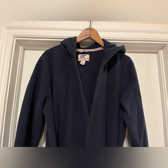 Land’ End Women’s Size Large Navy Blue Serious Sweats Fleece Lined Bathrobe Robe - Picture 4 of 11